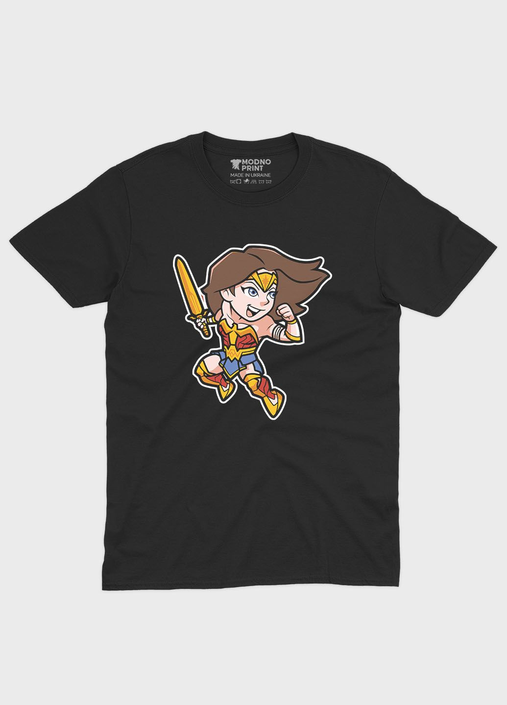 Чорна літня жіноча футболка з принтом супергероя - диво-жінка (ts001-1-bl-006-006-001-f) Modno
