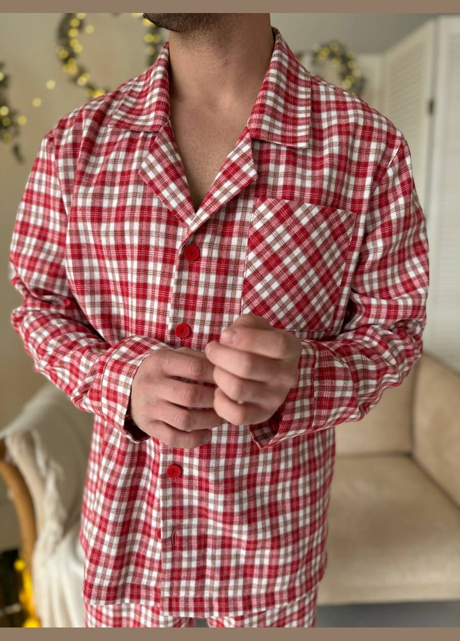 Стильна чоловіча піжама червоно-білого кольору в клітку No Brand (322054916)