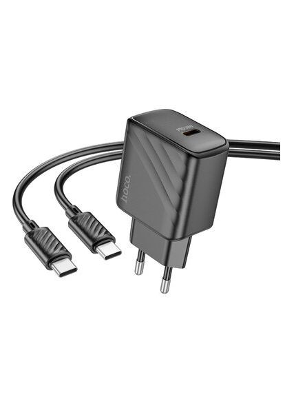 Мережевий зарядний пристрій з кабелем CS22A Value single port PD30W charger set(Type-C to Type-C) Black Hoco (364925263)