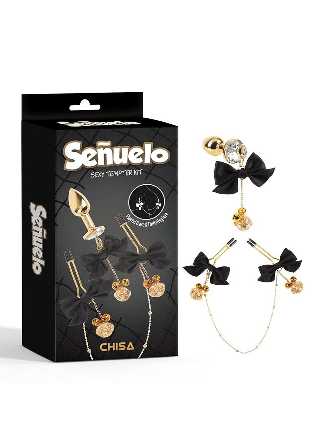 Набор анальная пробка и зажимы на соски Sexy Tempter Kit-Black-Senuelo Chisa (289783715)