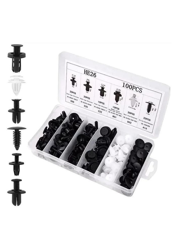 Набор клипс для салона авто 100 шт в кейсе универсальные автокрепления пистоны + 4 съемника (R051374-50611) Icar (349843782)