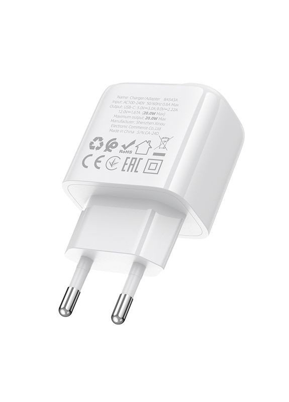 Мережевий зарядний пристрій single-port PD20W charger(EU) White Borofone BAS43A Potential (368698012)