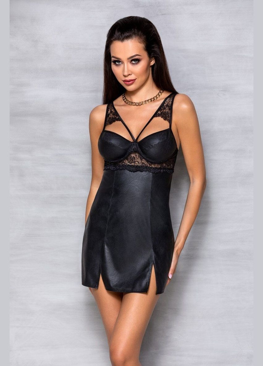 Бэби-долл из эко-кожи и кружева Loona Chemise black – Passion (297394305)