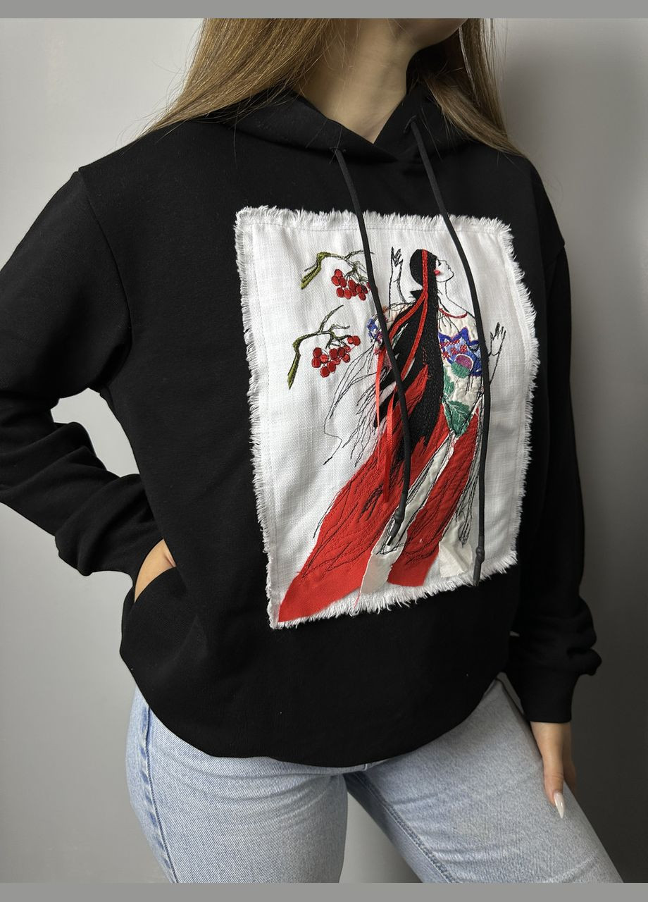 Худи женское с патриотическим вышитым рисунком Калина черное MKNK9002-1 Modna KAZKA (270006918)