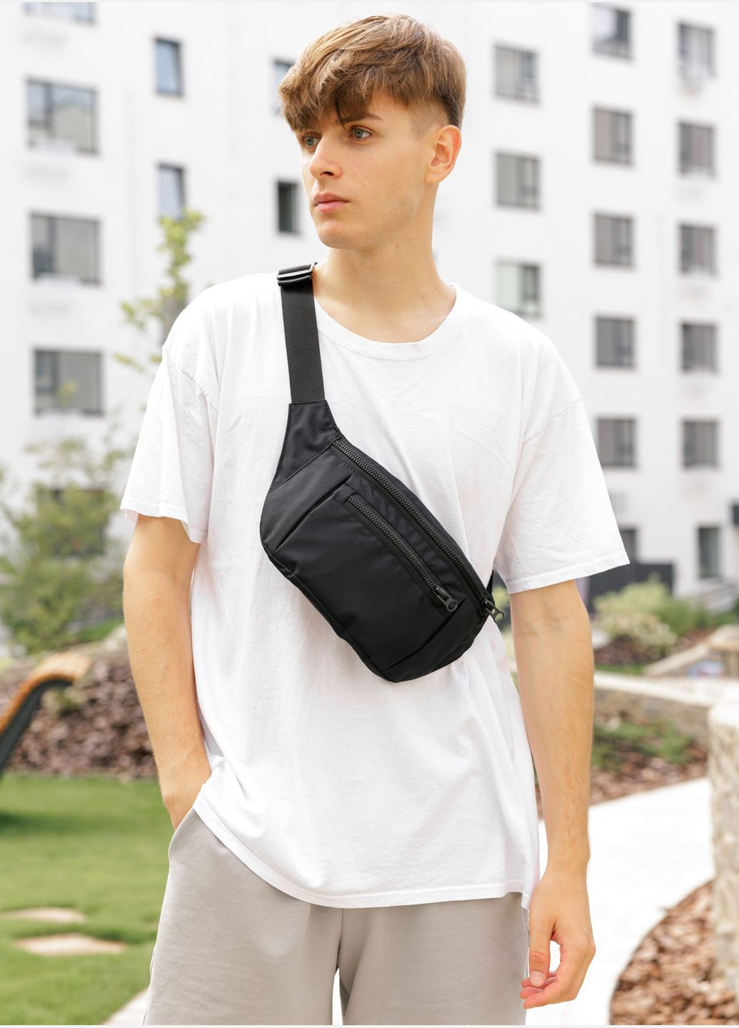 Сумка на пояс бананка Tirso LCH черный тканевый Sambag (325442985)