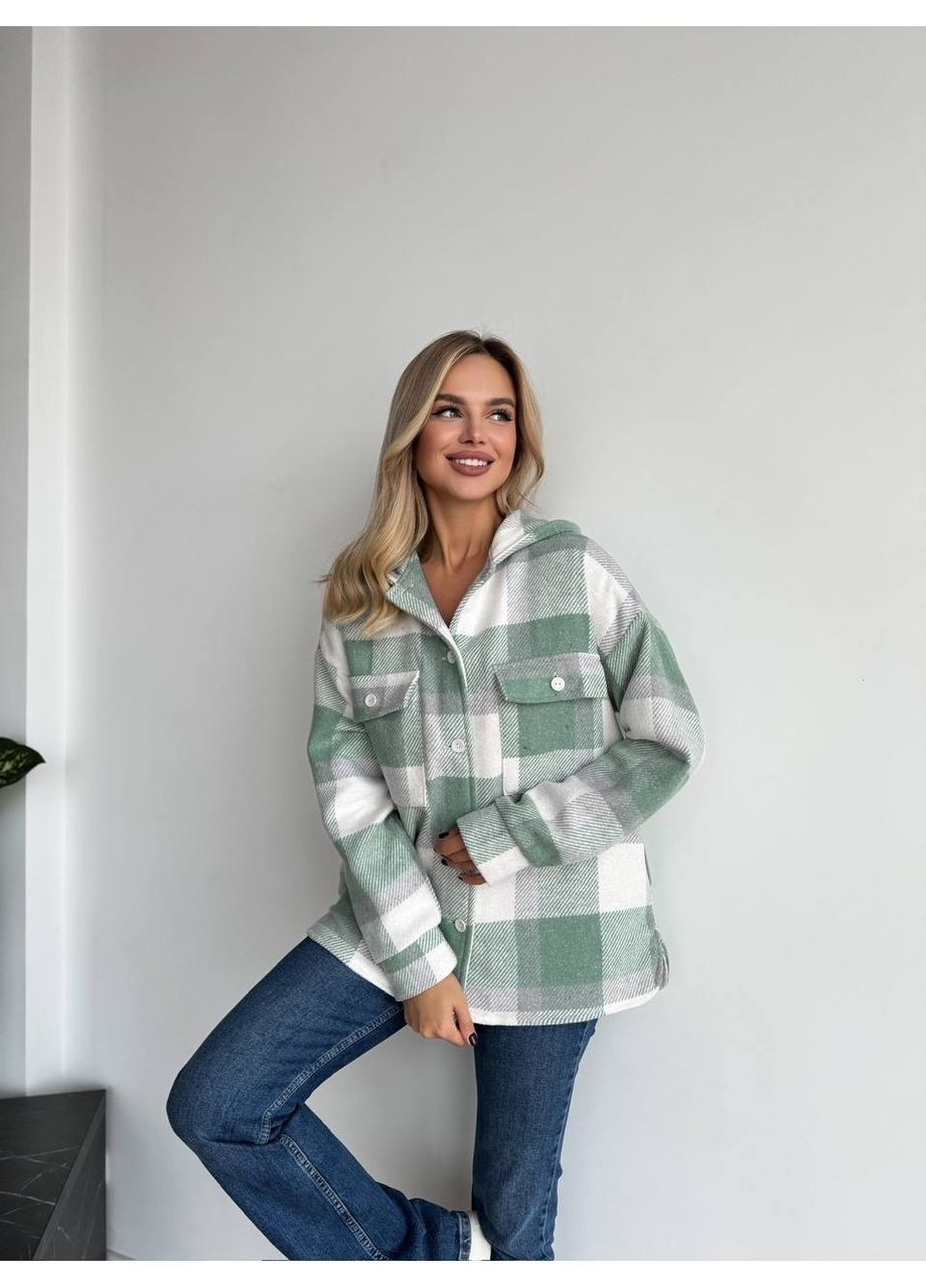 Фисташковая повседневный, кэжуал рубашка в клетку Style Point с длинным рукавом