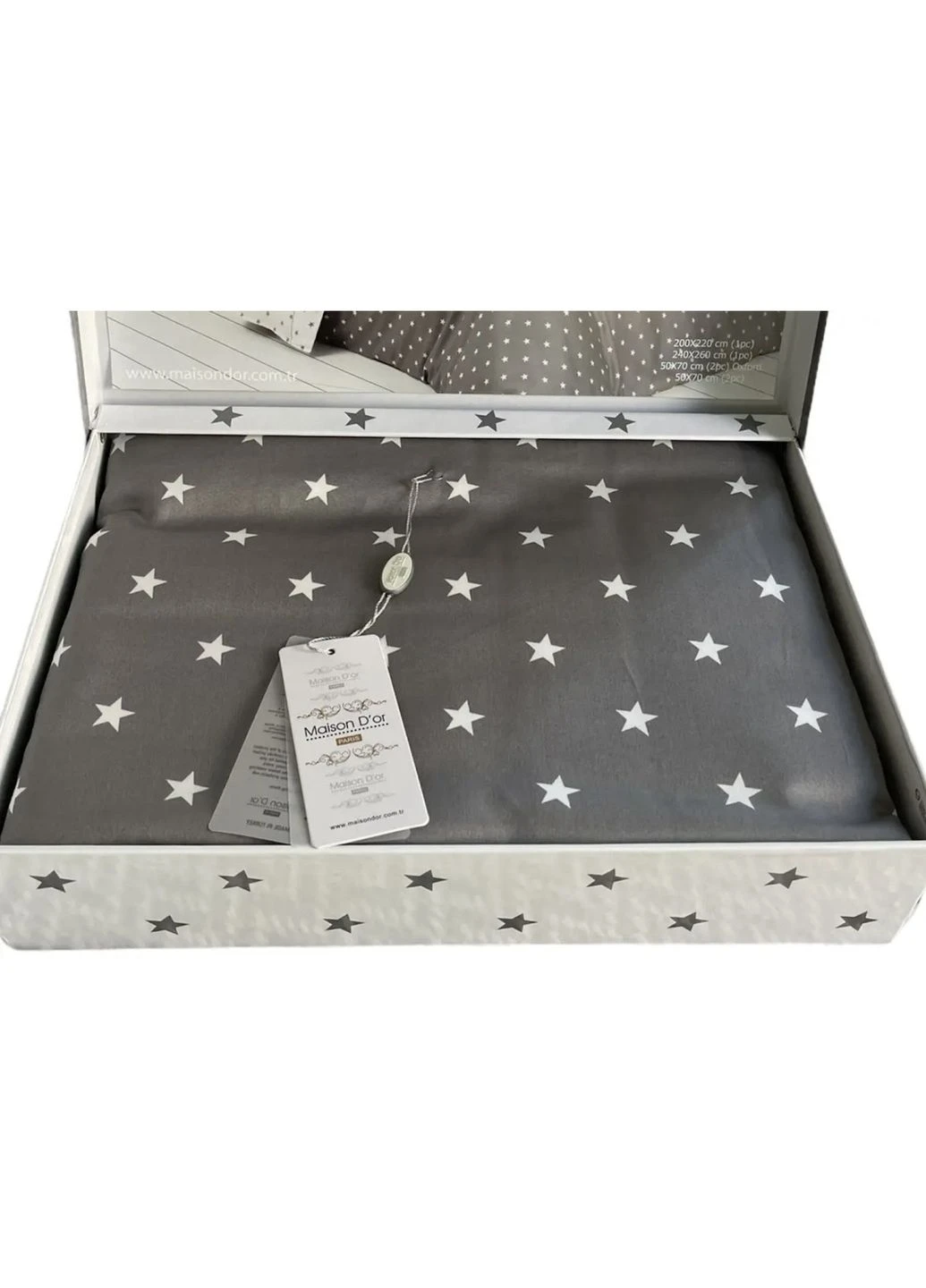 Комплект постільної білизни Stars Grey сатин 160-220 см сірий Maison D'or (321999615)