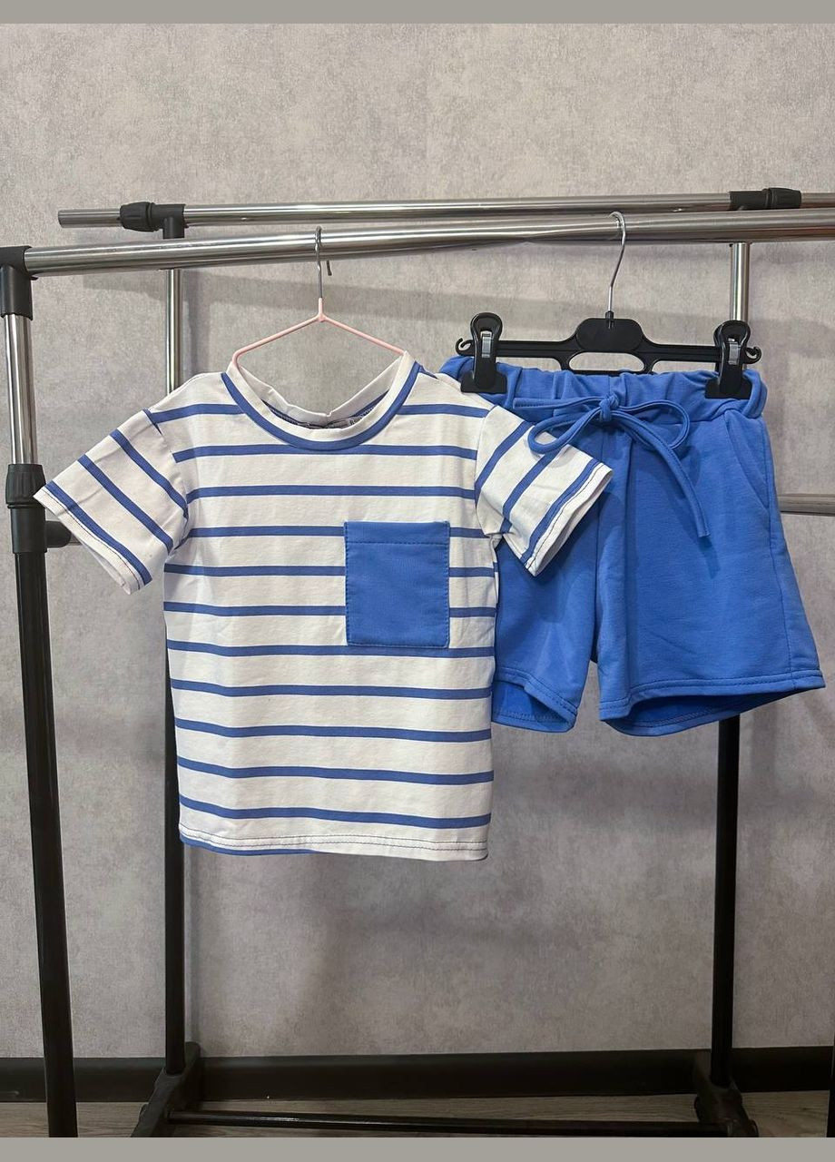 Синий летний женский костюм с шортами Україна