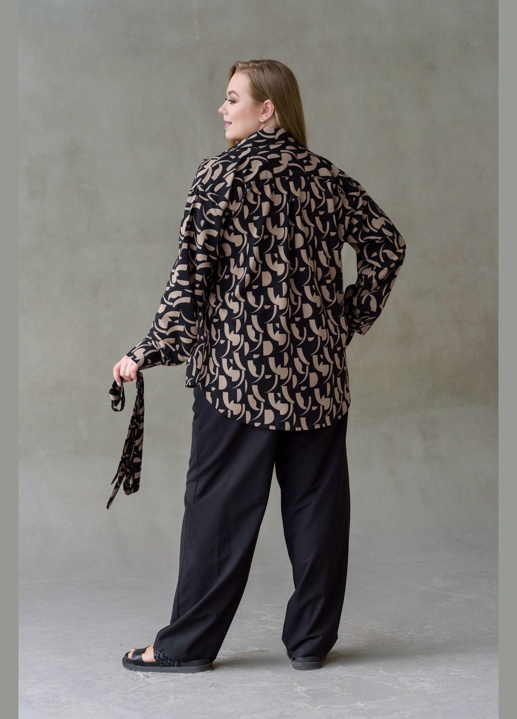 Коричневая повседневный рубашка с абстрактным узором Olis-Style с длинным рукавом