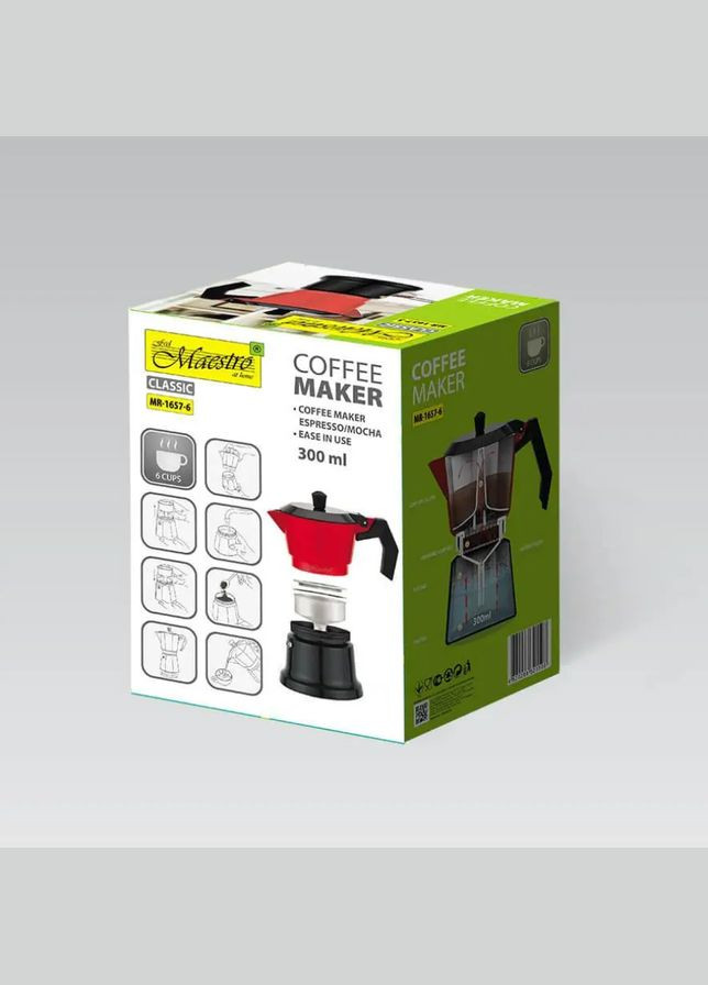 Кофеварка гейзерная алюминиевая 300 мл красная (MR-1657-6) 6 чашек Maestro (349819431)
