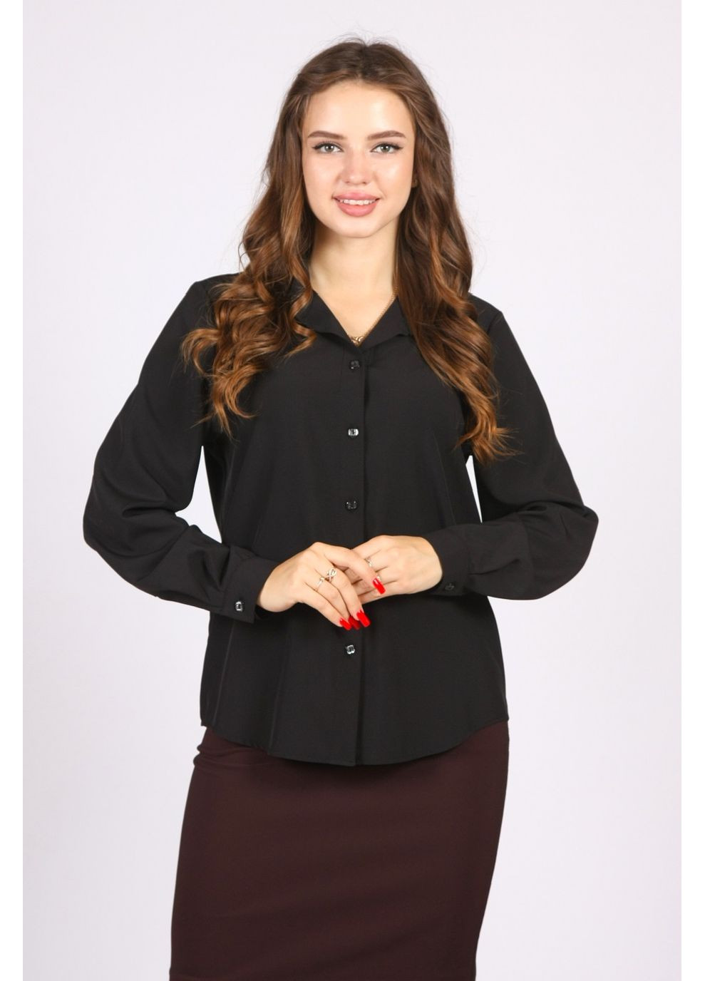 Чёрная блузка - рубашка женская 051 софт черная Актуаль