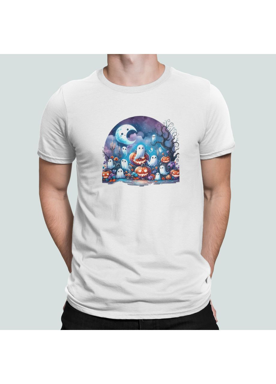 Біла чоловіча футболка з принтом ніч привиди хелловін Stedman