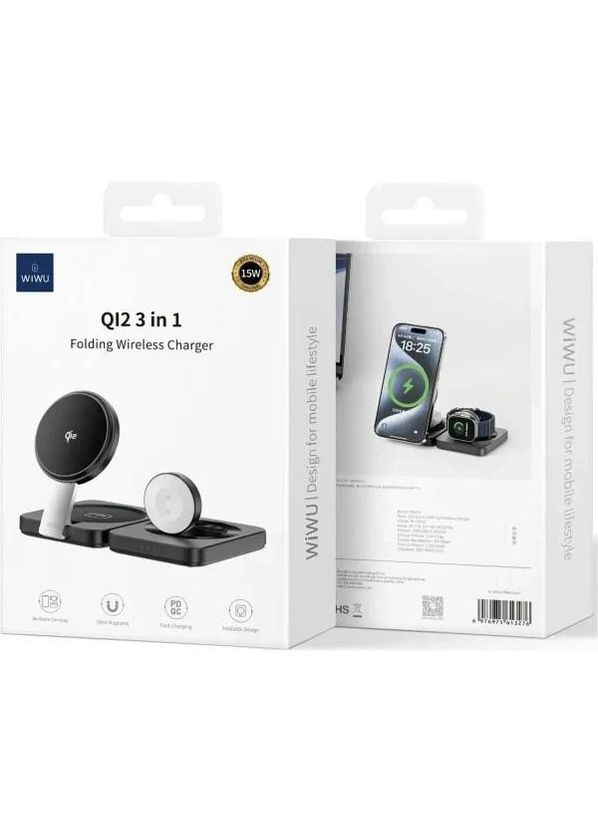 Беспроводное зарядное устройство для Wi-W028 3in1 Wireless Charger Black WIWU (362214007)