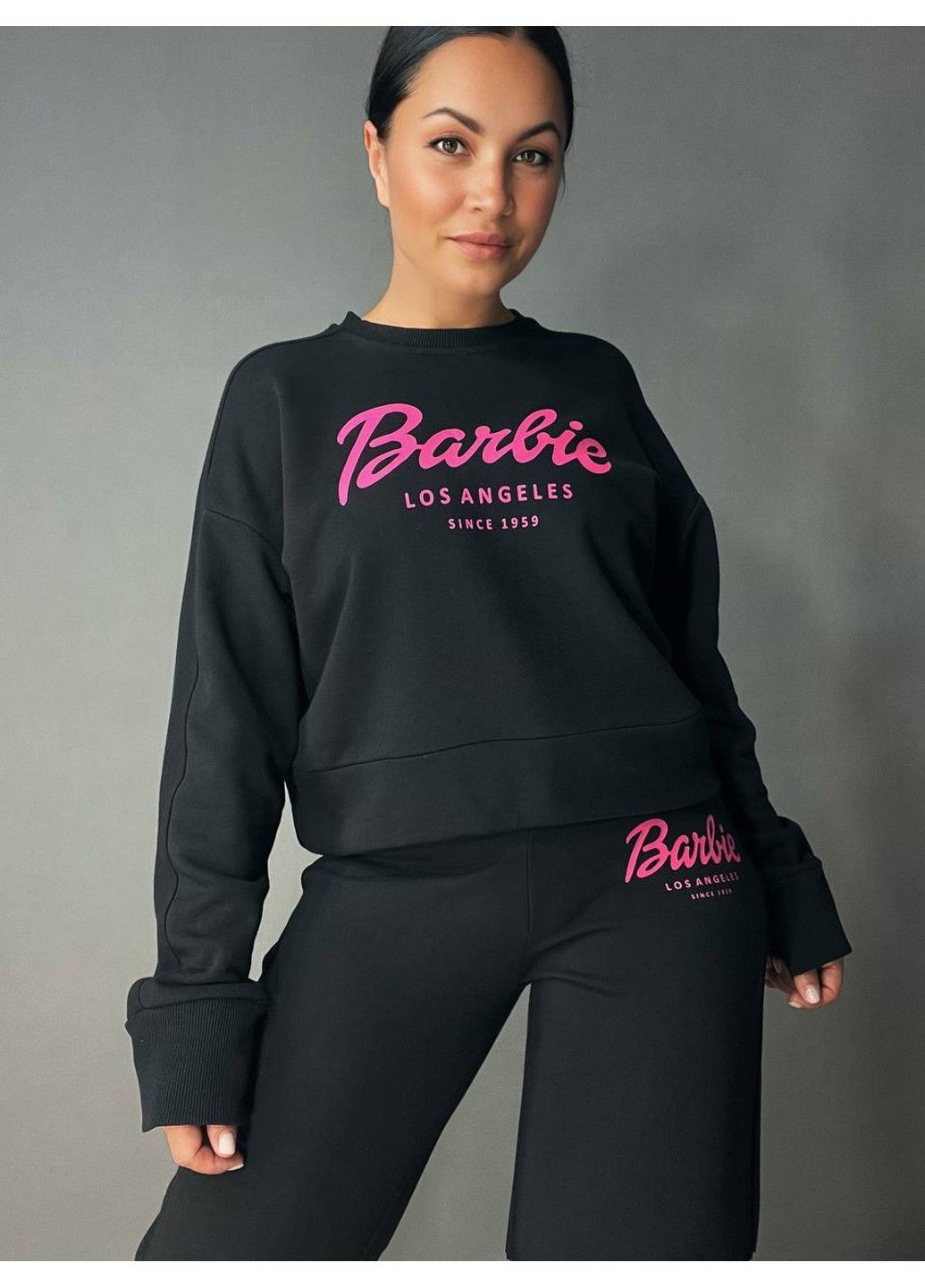 Костюм женский 485-485 Barbie оверсайз свитшот и брюки палаццо черный Quzen (339101446)
