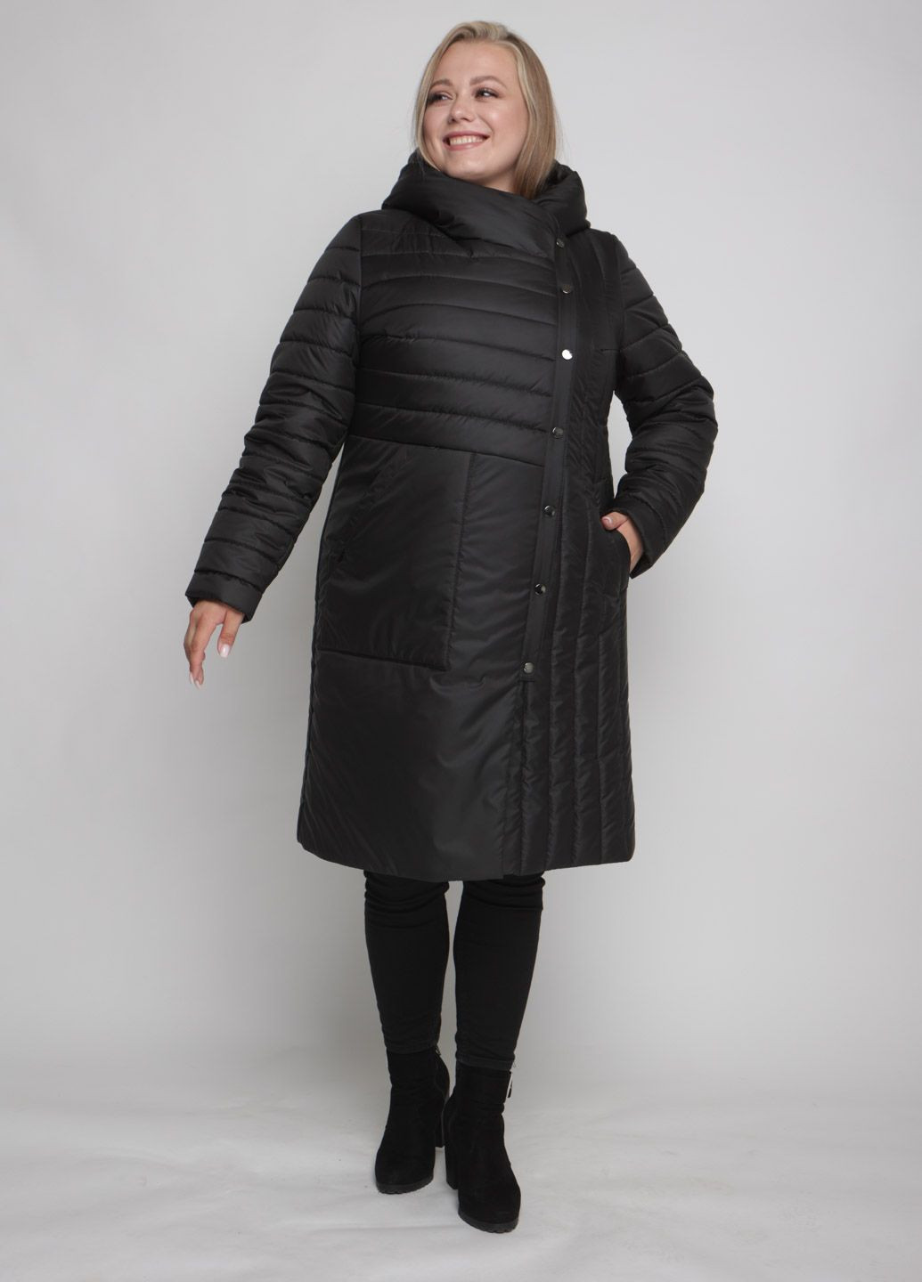 Чорна зимня парка зимова жіноча великого розміру SK