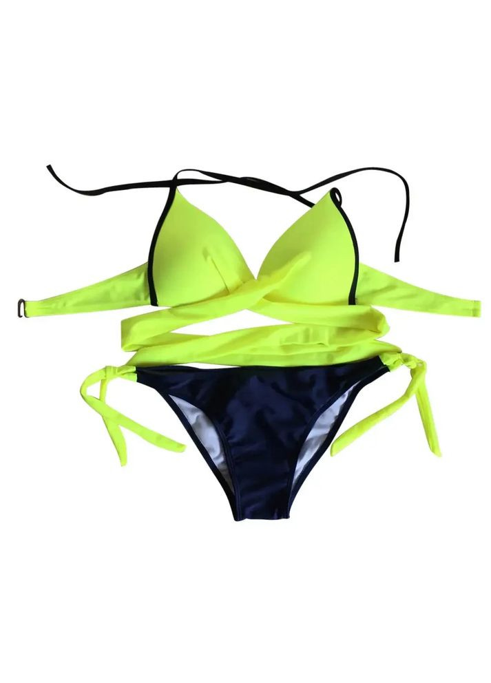 Желтый летний красивый раздельный купальник на двойном пушапе на завязках. купальник на завязках на спине имеет застежку. China