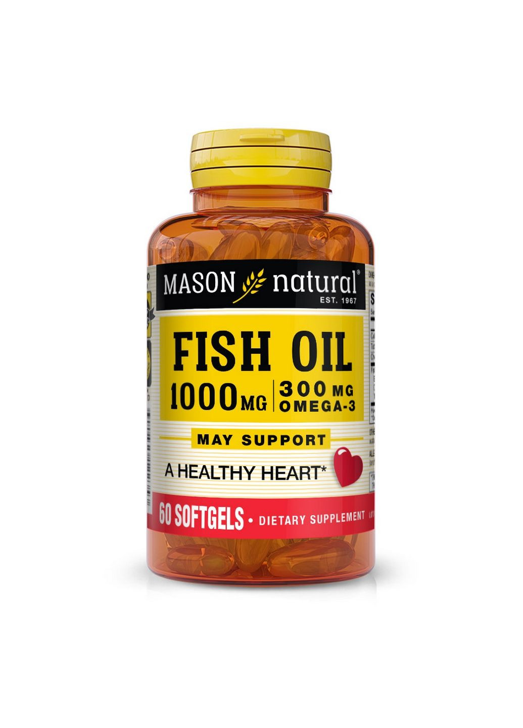 Жирные кислоты Fish Oil 1000 mg Omega 300 mg, 60 капсул Mason Natural (293421173)
