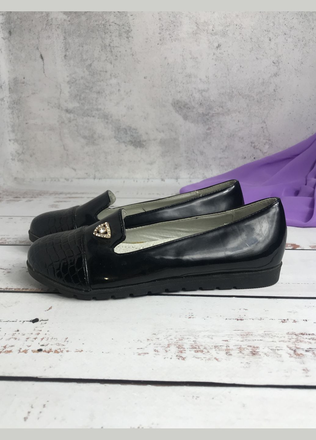 Черные туфли детские для девочки радуга черный (800) на танкетке Веселка