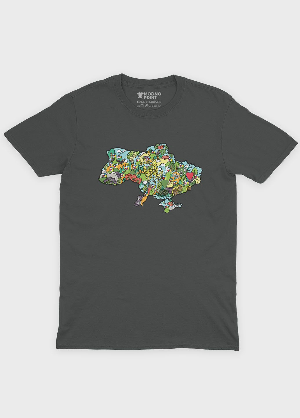 Темно-серая мужская футболка с патриотическим принтом карта украины (ts001-1-slg-005-1-001) Modno