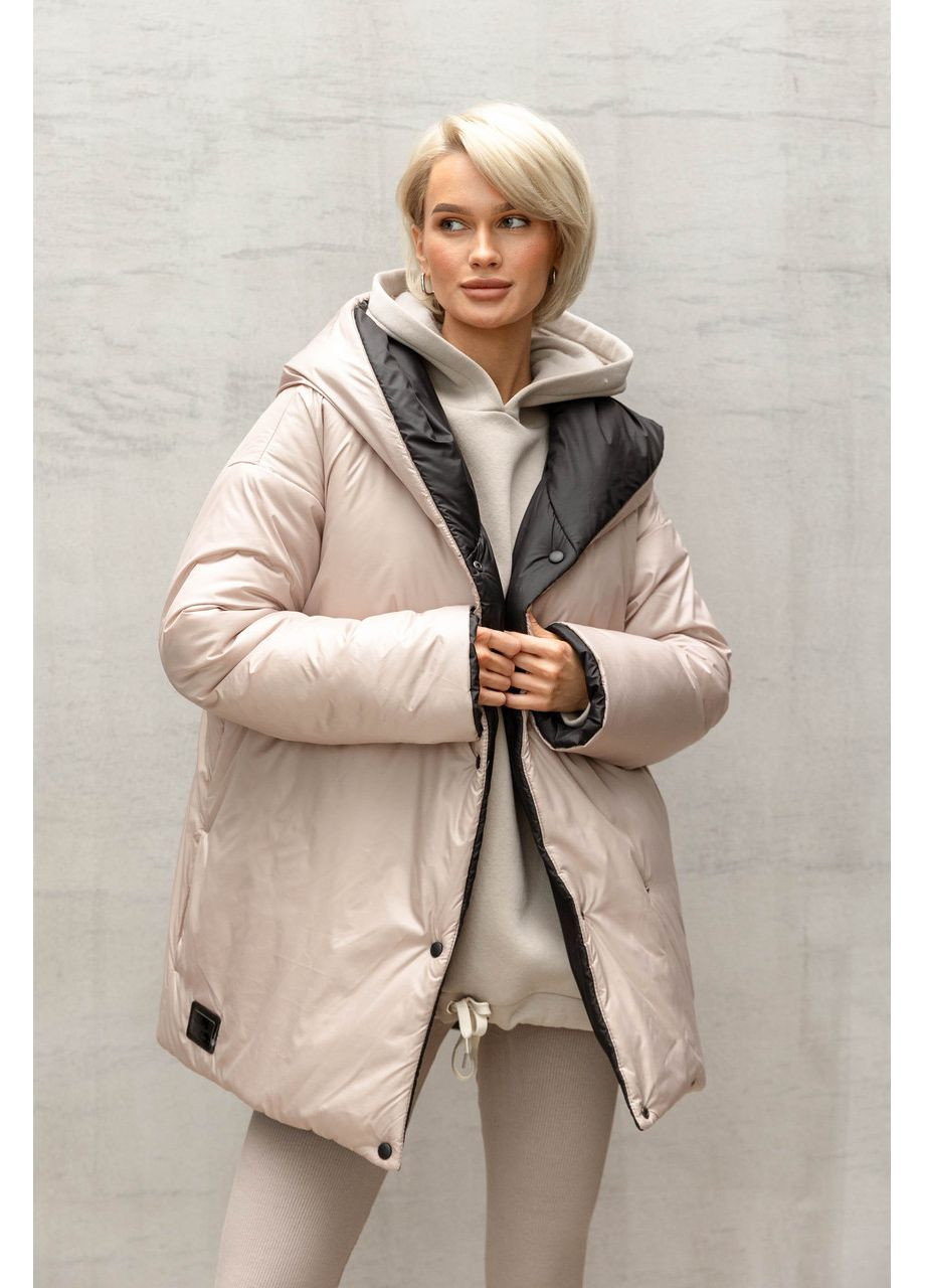 Комбинированная демисезонная двухсторонняя женская куртка. черный с бежевым Seventeen