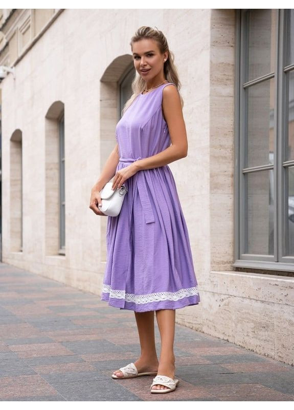 Комбинированное платье 14751 сиреневое ISSA PLUS однотонное