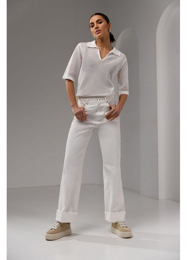 Молочная женская футболка-поло сетка 2729 молоко Triko Bakh