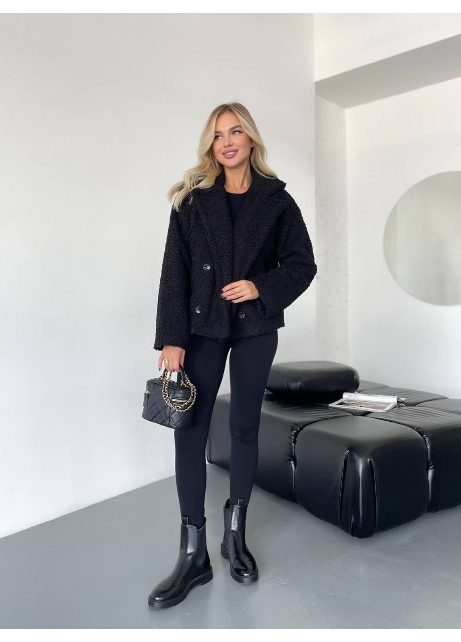 Чорна зимня жіноча коротка шуба-куртка з букле Fashion