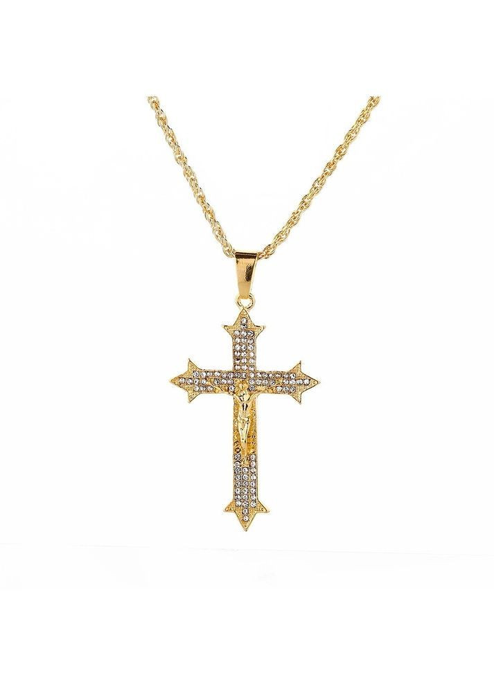 Підвіска Хрест, з блискучим камінням та ланцюжком (золотистий) China (368682349)