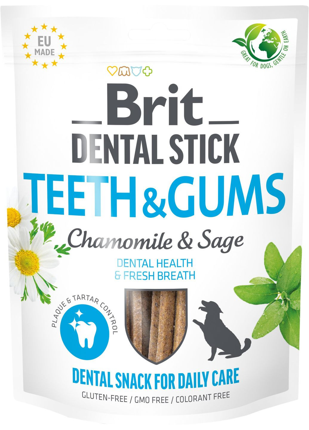 Ласощі для собак Dental Stick Teeth & Gums ромашка та шавлія 251 г (8595602564354) Brit Care (307359999)