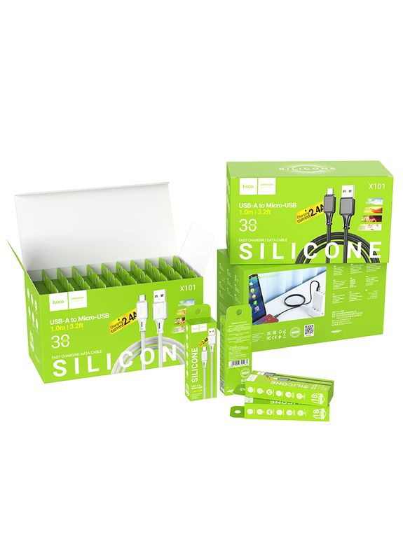 Кабель USB X101 Assistant Silicone Micro 2.4A 30шт. Hoco (364205471)