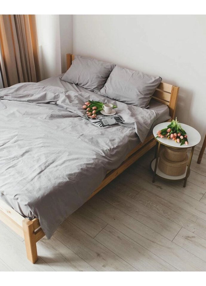 Постельное белье семейное Home Вареный хлопок 20503 160х215х2 см светло-серое DUSHKA (327791624)