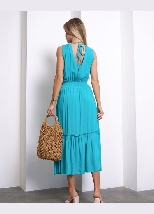 Бирюзовое повседневный платья с открытой спиной ISSA PLUS однотонное