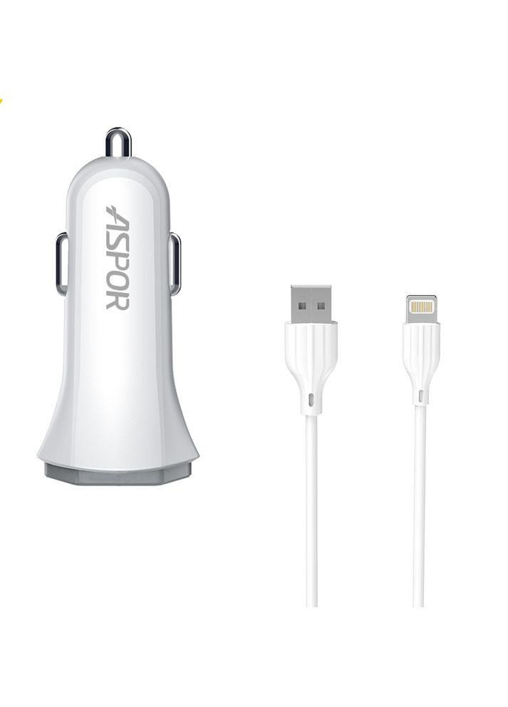 Автомобильное зарядное устройство A903 блочок (2USB/34A) + USB кабель Lightning- белый Aspor (368560963)