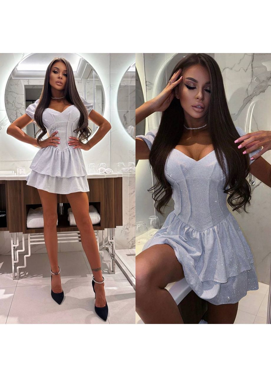 Женское платье комбинезон No Brand комбинезон-шорты однотонный серебряный праздничный, повседневный, вечерний, кэжуал трикотаж