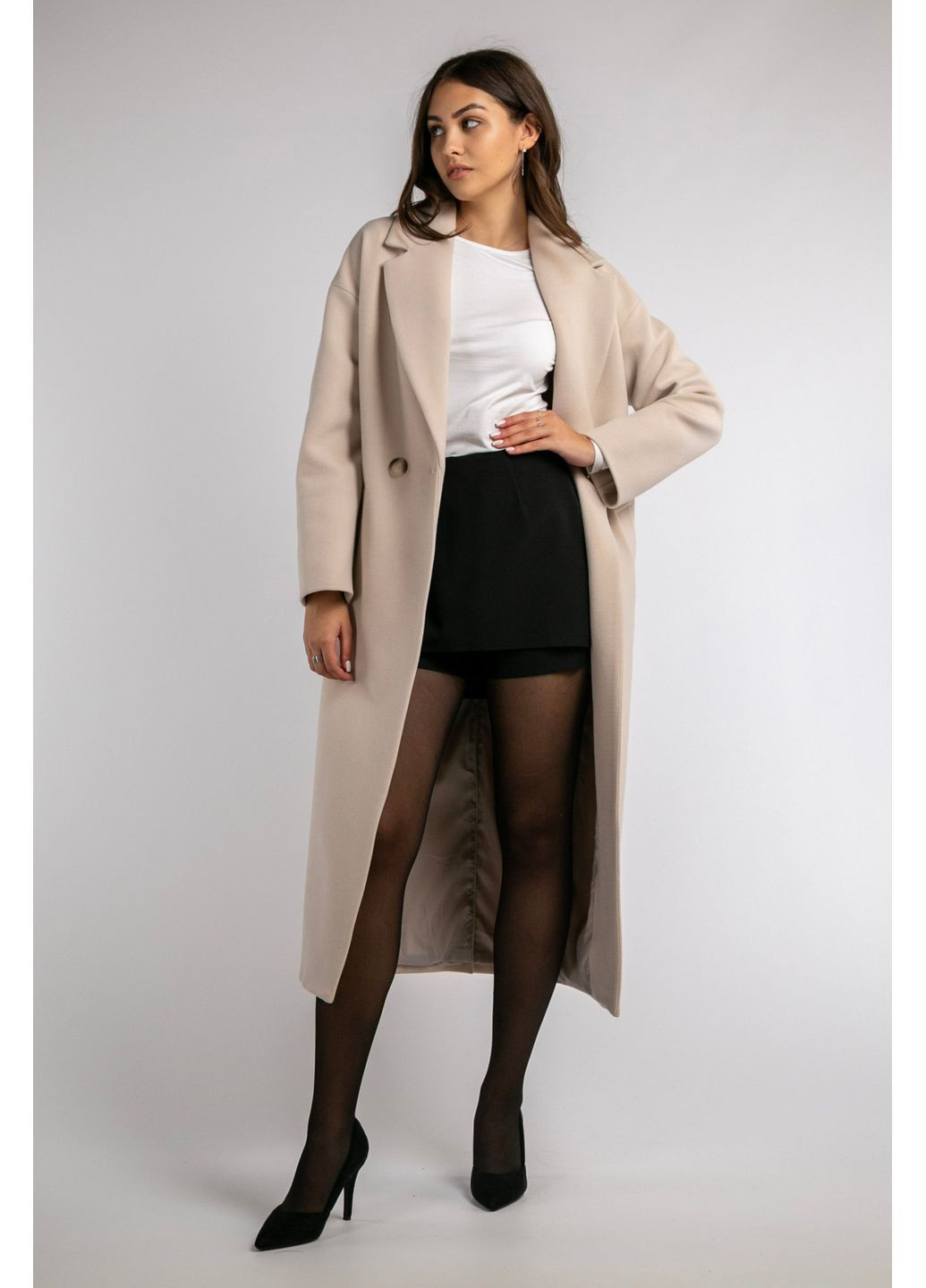 Молочне Пальто демісезонне оверсайз максі двобортне CHICLY