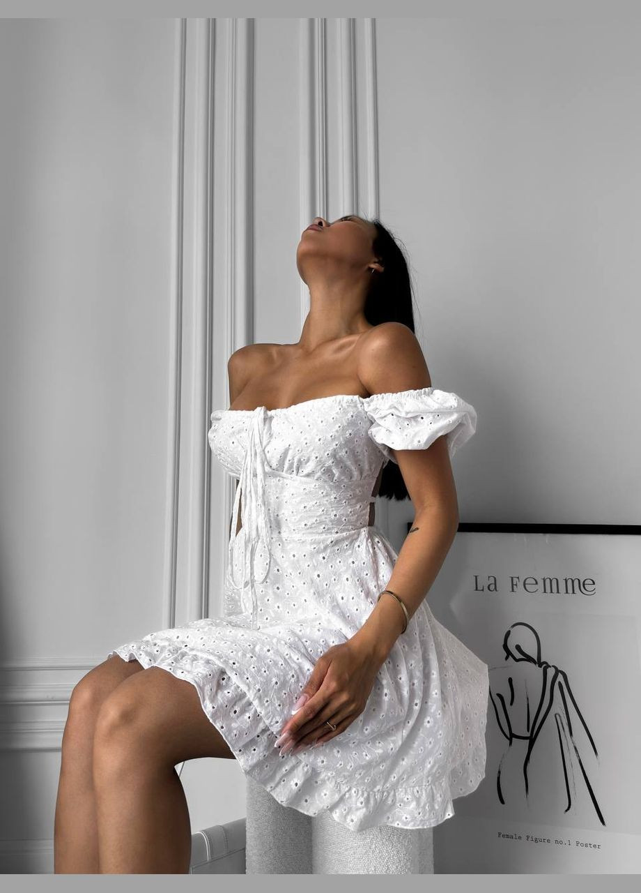 Білий повсякденний, коктейльна жіноча сукня міні з прошви а-силует Style Point з квітковим принтом