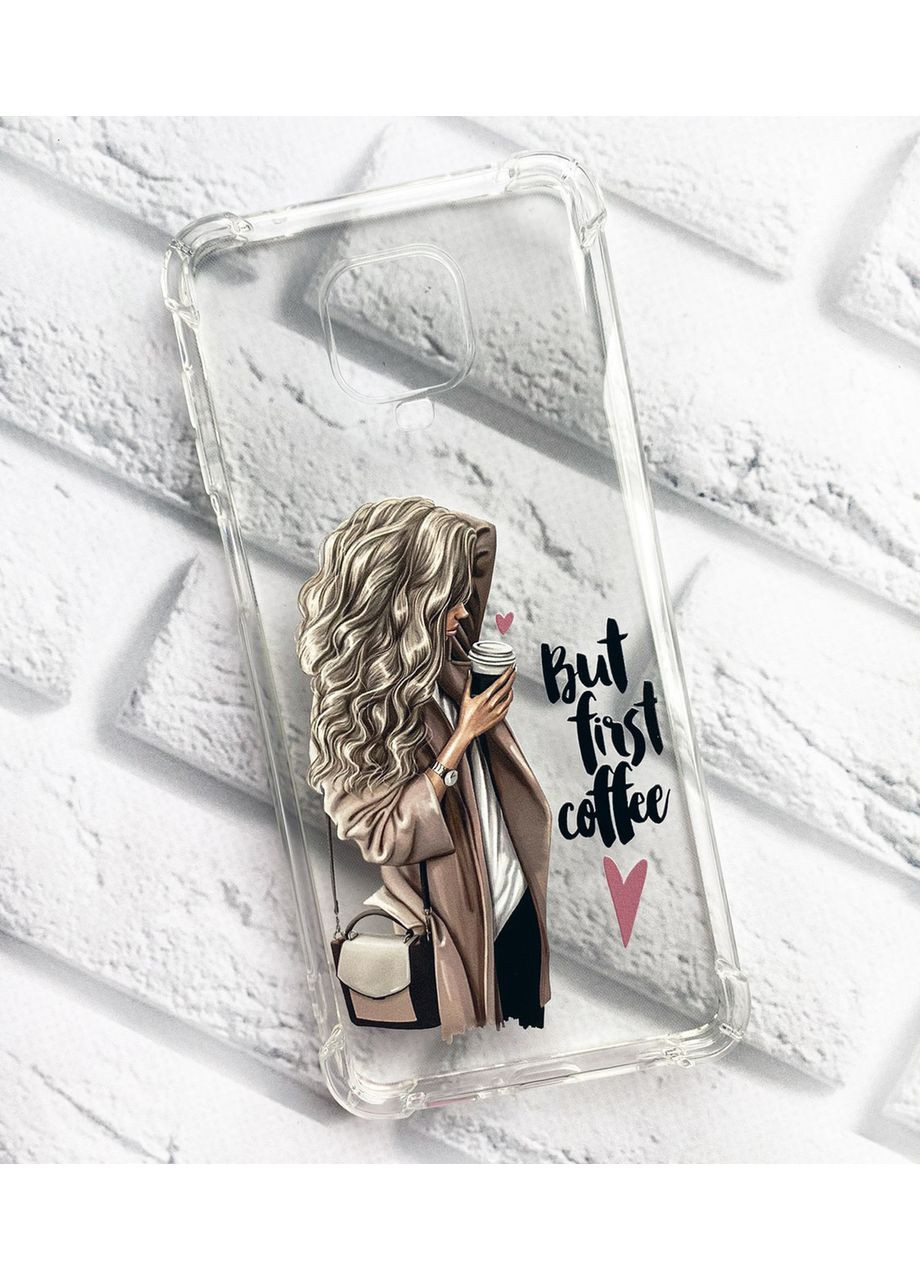 Чехол с утолщенными углами на Xiaomi Redmi Note 9 Pro / 9S / 9 Pro Max Девушка с кофе принт 114 Creative (359500373)