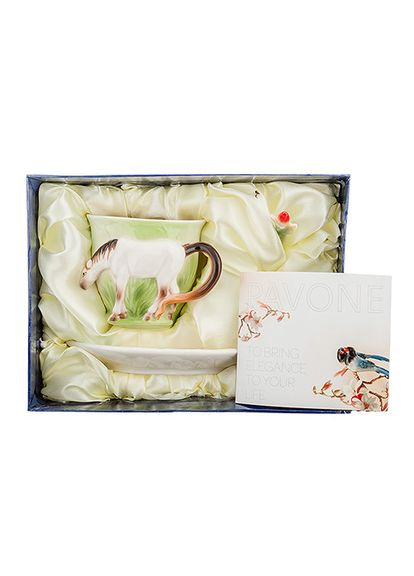 Чайный набор с ложкой Конь 150 мл 1105928 фарфор Pavone (346152827)