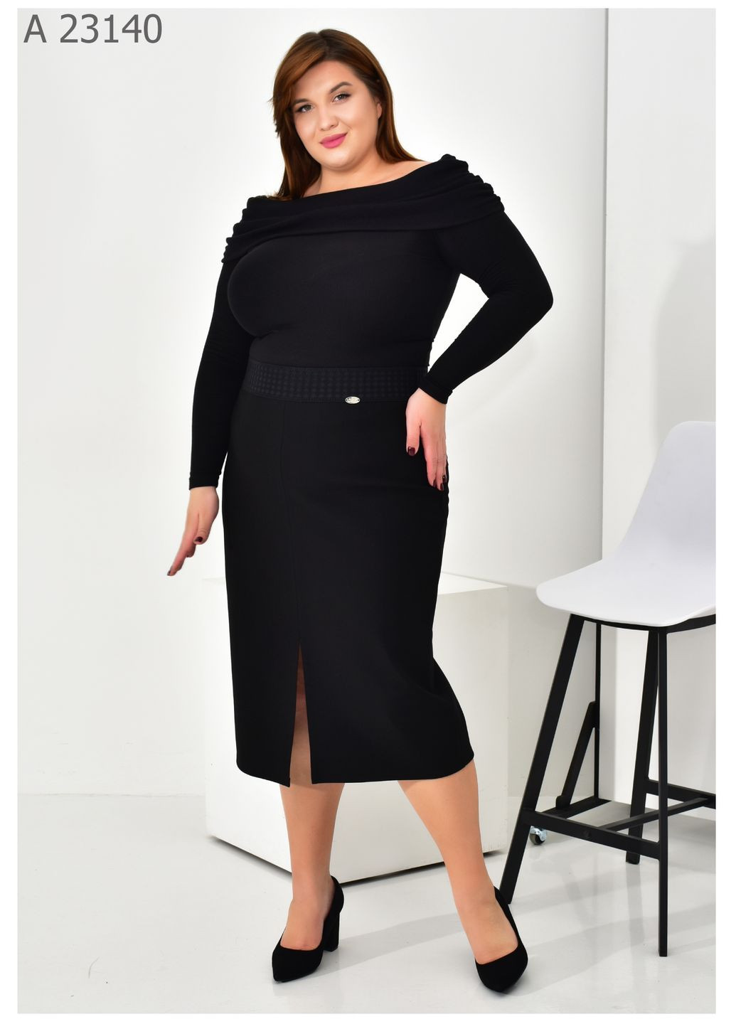 Черная повседневная женская юбка большого размера SK