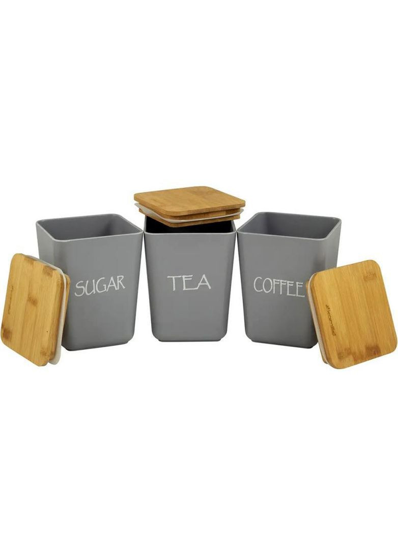 Набор 3 емкости из бамбукового волокна с крышкой, 11х11х10.6см, серый Kamille (330134738)
