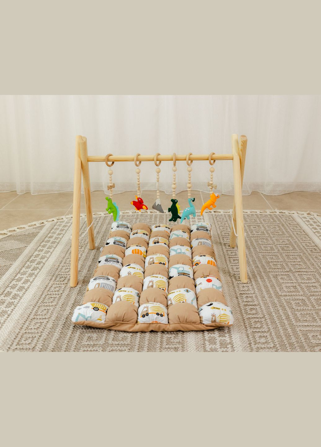 Мобіль дитячий підлоговий XRMASTER Динозаврики з матрациком Машинки, тренажер Монтессорі для новонароджених No Brand (347584726)