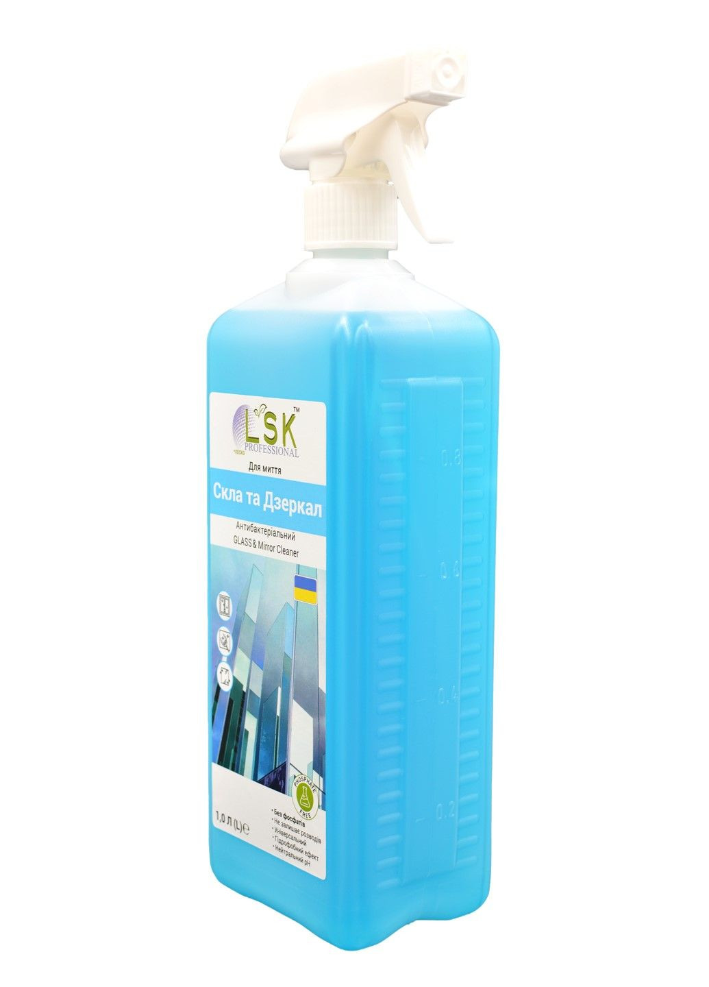Засіб для миття Скла та Дзеркал LSK, антибактеріальний 1,0 л LSK (LESKO) (322770618)