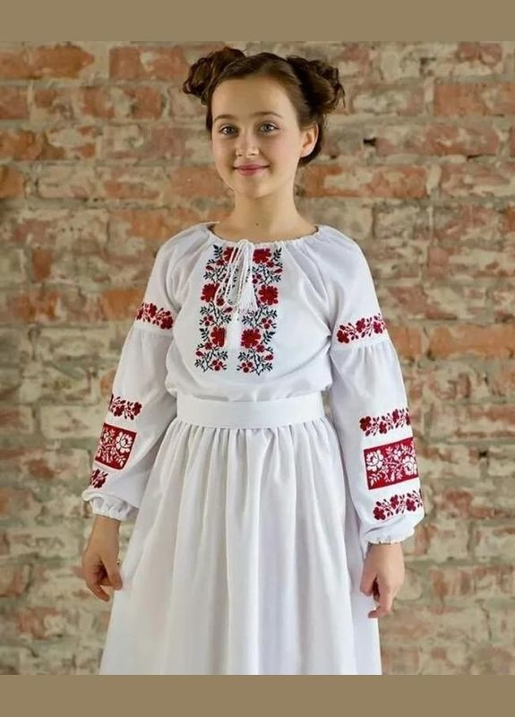 Белая вышиванка для девочки vishivano4ka узор цветочный хлопок (307151036)