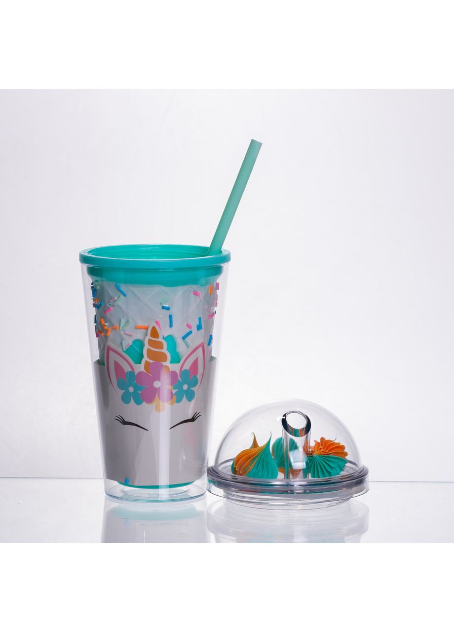 Пластикова склянка з трубочкою та кришкою 400 (мл) багаторазова пластикова склянка Бірюзовий HP-18-1TU Yiwu (369388026)