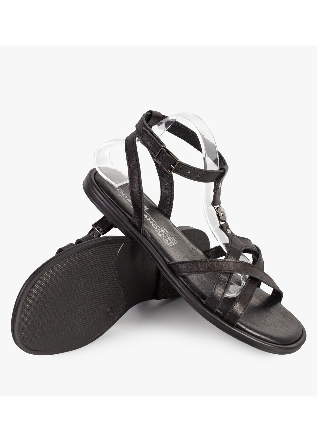 Черные босоножки женские бренда 8301725_(2) ModaMilano на кнопках