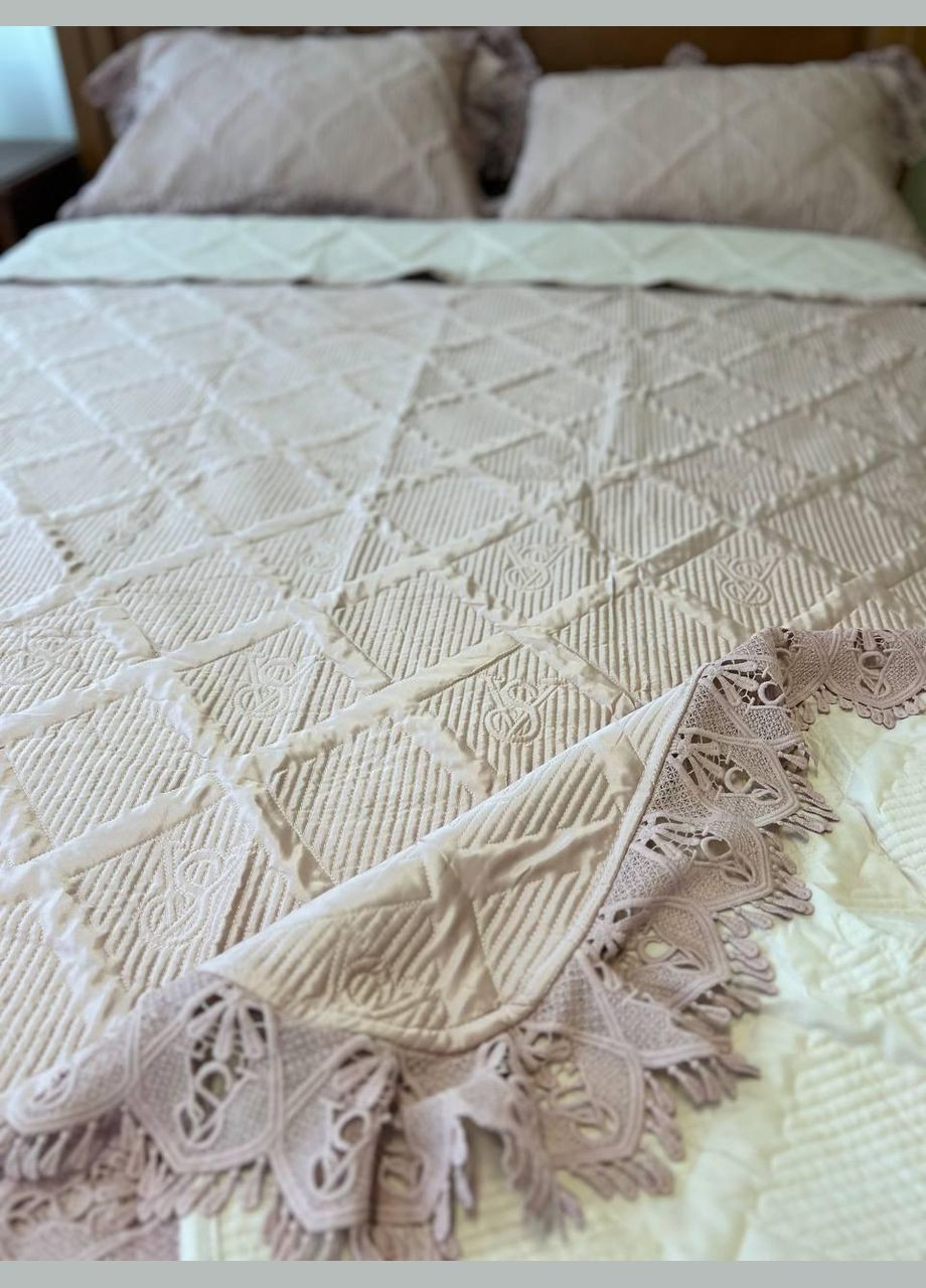 Плед із наволочками євро 220х240 см пудра (П-M-velurEvro5070-53) No Brand (306633897)