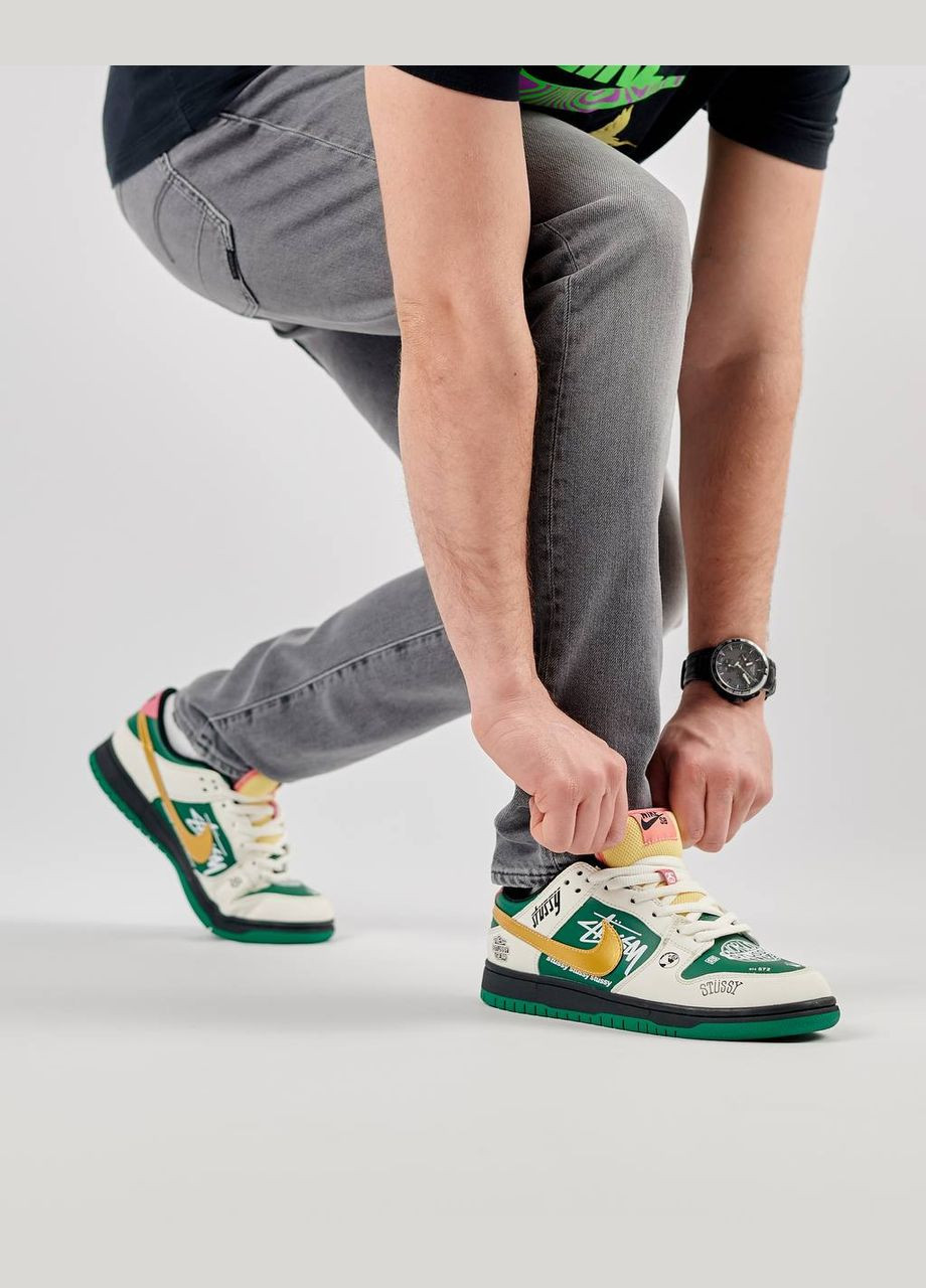 Цветные демисезонные кроссовки мужские, вьетнам Nike SB Dunk Low x Stussy 572 Green Beige