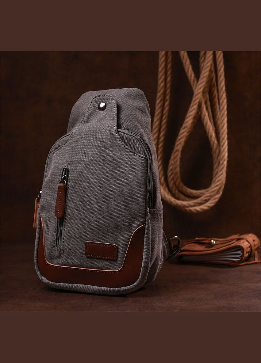 Зручна сумка слінг чоловіча текстильна через плече сіра розмір 20х32х6,5 см 20388 Vintage (362417797)