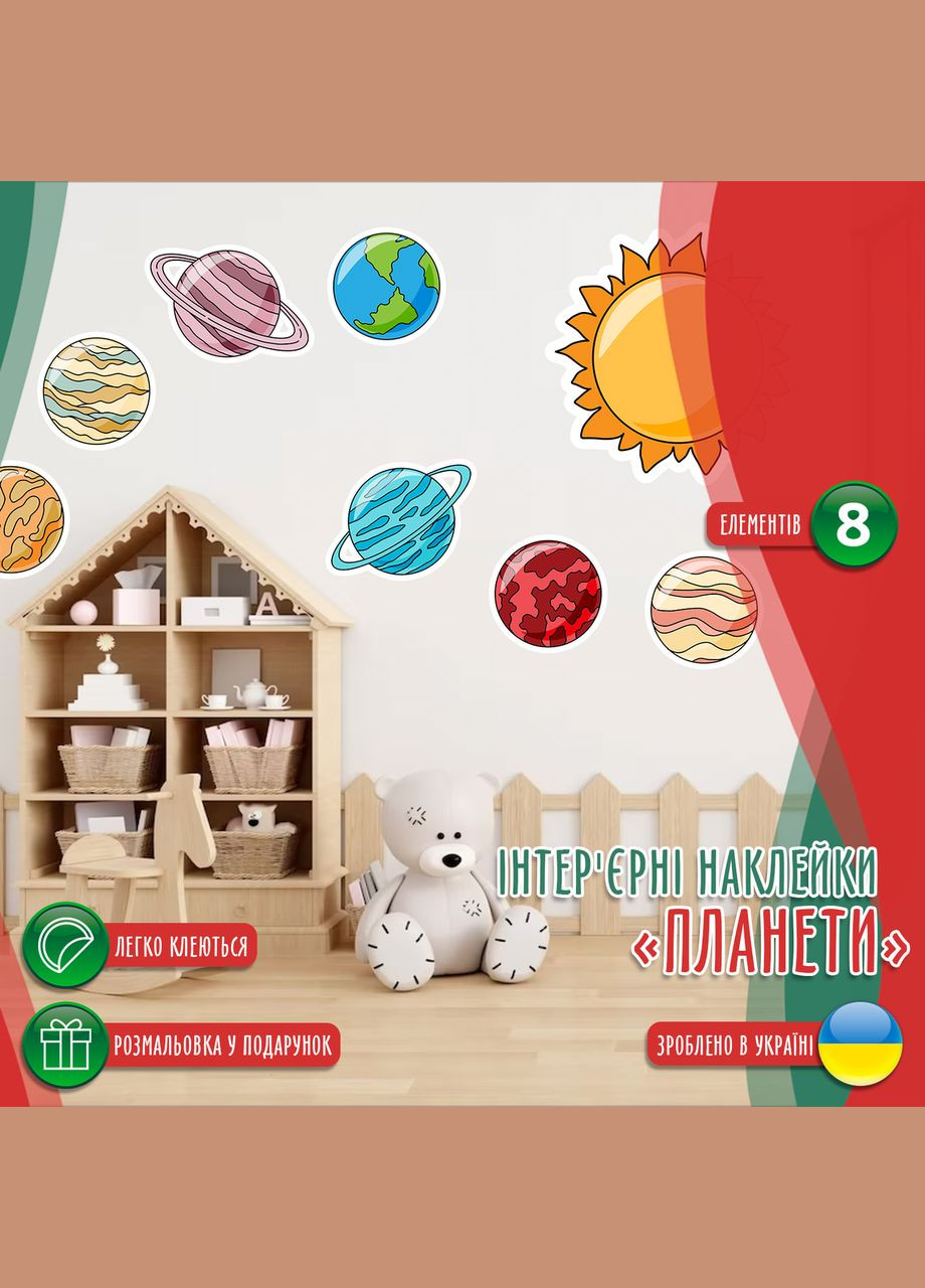 Виниловая интерьерная на стену (обои, краску) "Солнце и планеты. Солнечная система" Кавун наклейка (316189686)