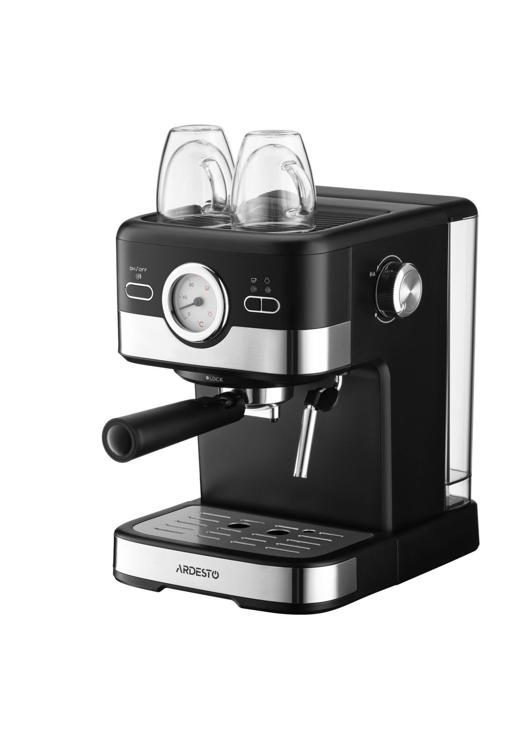 Кофеварка рожковая 1.5л, молотая, ручной капучинатор, черно-серебристый Ardesto (322458099)